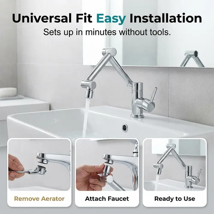 1080° Rotating Mechanical Arm Faucet+ 60cm Cold & Hot Water Inlet Hoses