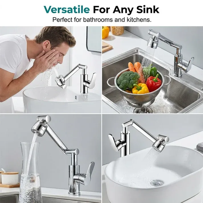 1080° Rotating Mechanical Arm Faucet+ 60cm Cold & Hot Water Inlet Hoses