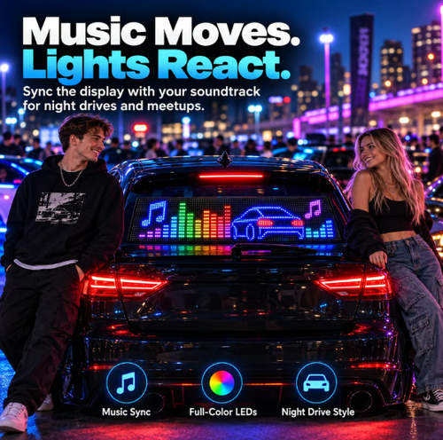 App-Controlled Car LED Matrix Display – Custom Text, Animation & Music Sync Rear Window Sign