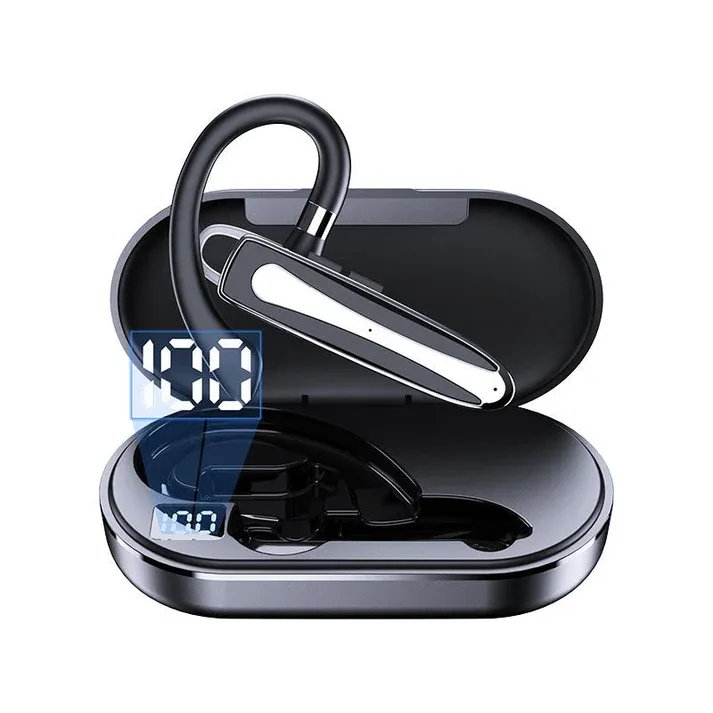 Wireless Bluetooth Single Earphone, Ear Hook Handsfree Headset with LED Digital Display Charging Case, Noise Reduction Long Battery Life Earpiece for Car Driving Business Office
