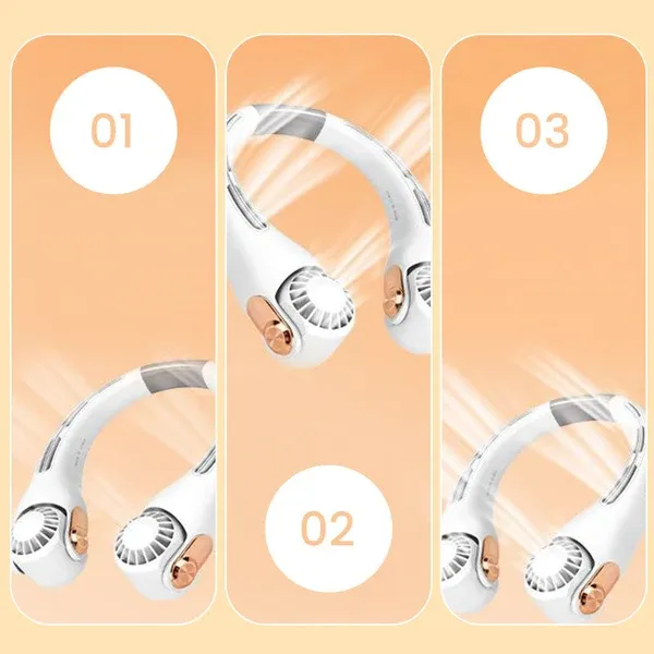 Neck Air Conditioner Fan – Ultra‑quiet, 360° rotating, 3 speeds. Hands‑free cooling, long battery