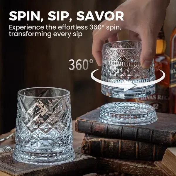 360° Rotating Whiskey Glass – Spins but never spills