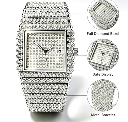 Bling Geometric Square Dial Watch