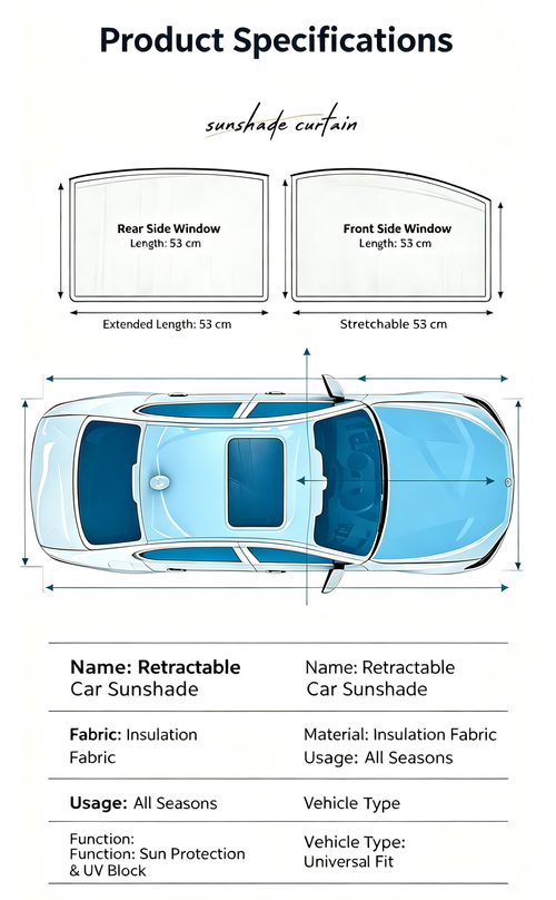 Golden 4Pcs Car Side Window Sunshade Curtain with Binding Straps, Embedded Slide Rail, UV Protection Car Privacy Curtain