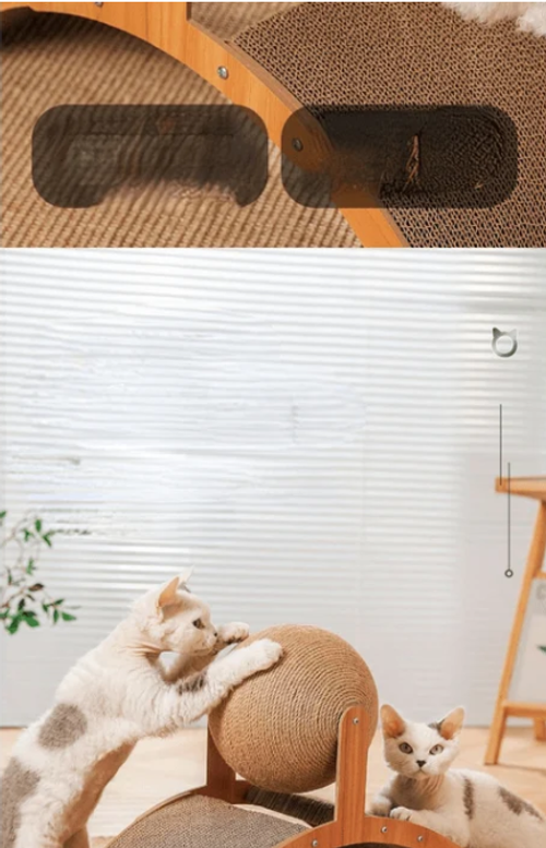2‑in‑1 Cat Scratching Toy, Durable Wooden Frame Cat Scratcher for Indoor Cats, Protect Home Furniture from Cat Claw Damage
