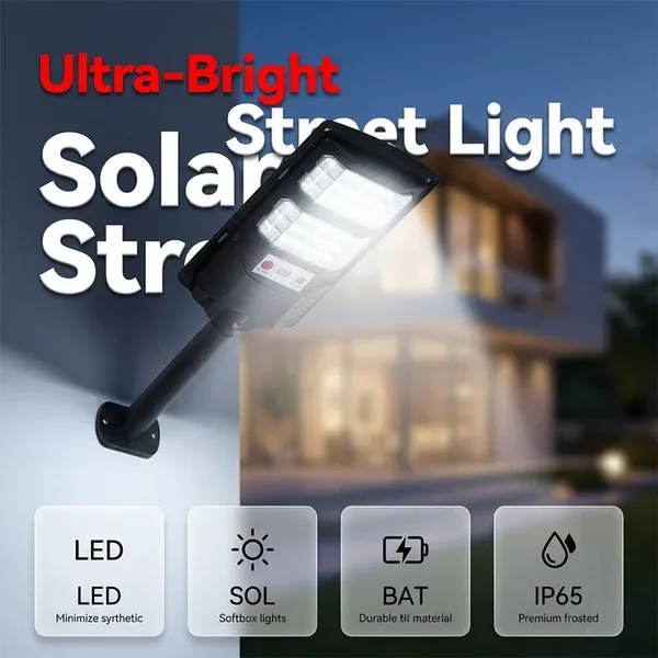 Solar Street Light, Motion Sensor Outdoor Solar Lamp, Waterproof LED Security Light with Remote Control for Yard, Garden, Farm & Street