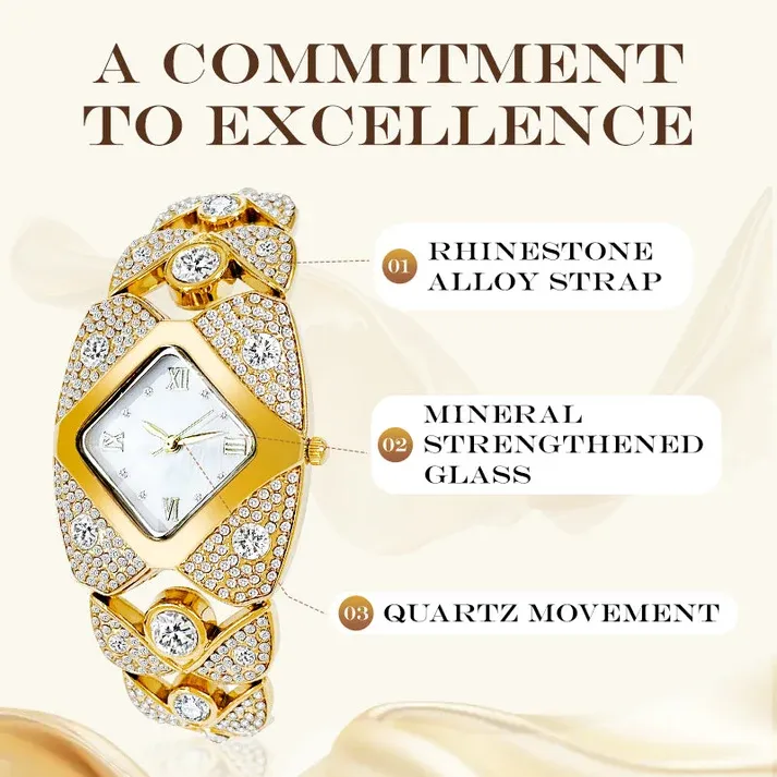 Women's Retro Quartz Watch with Sparkling Rhinestones