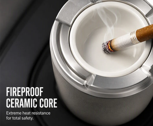 Rotating Car Ashtray with Ceramic Inner Liner, Mechanical Airtight Lid Car Cup‑Holder Ashtray, Universal Fit Smokeless Ash Container for Vehicle Interior