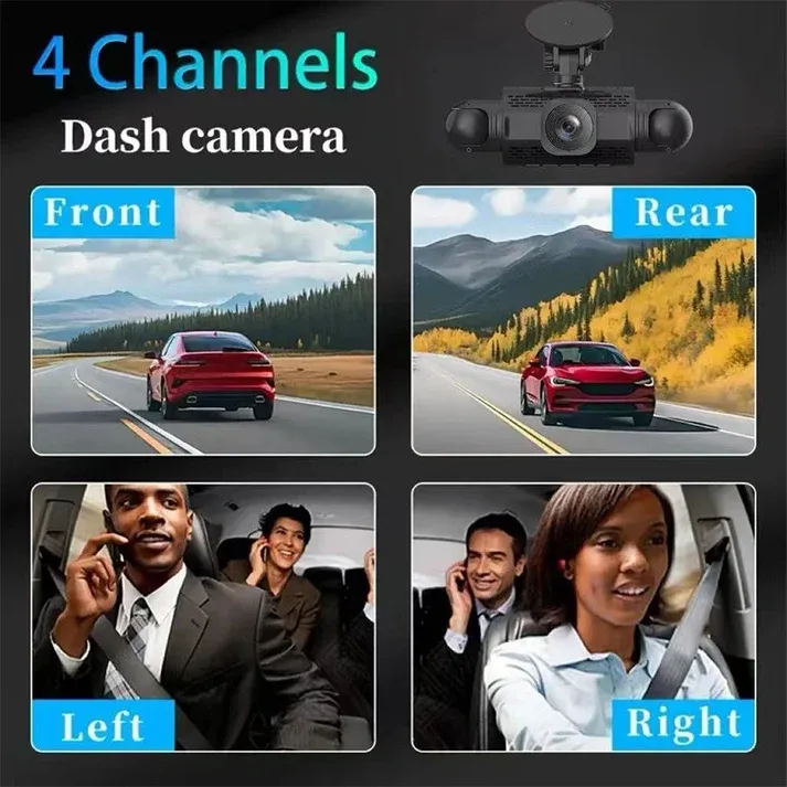 4-Channel 1080P Dash Cam Front, rear & 2 side cameras – full coverage, parking mode, G-sensor,with  64G Memory Card