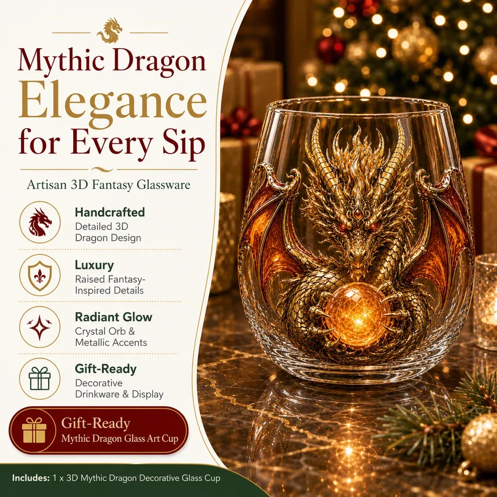 🐉✨ 3D Mythic Dragon Glass Art Cup | Luxury Raised Fantasy Glassware for Whiskey, Home Bar Décor & Legendary Gifts 🎁