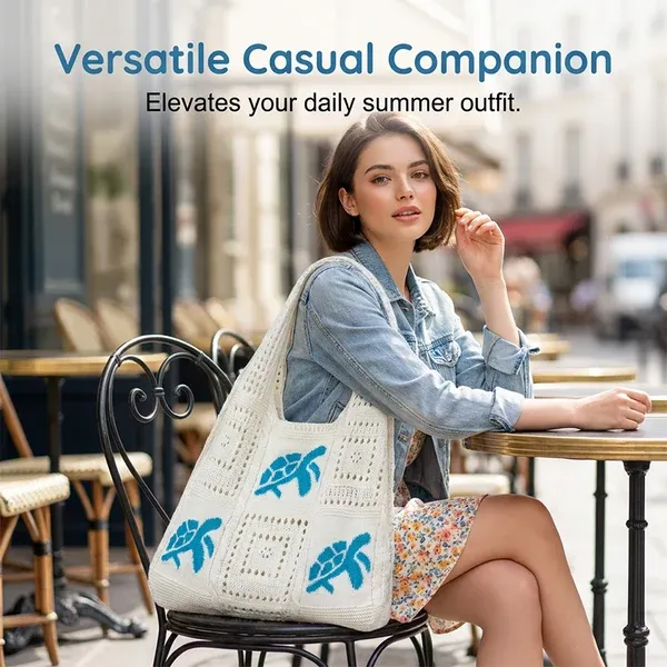 Turtle Pattern Crochet Tote Bag