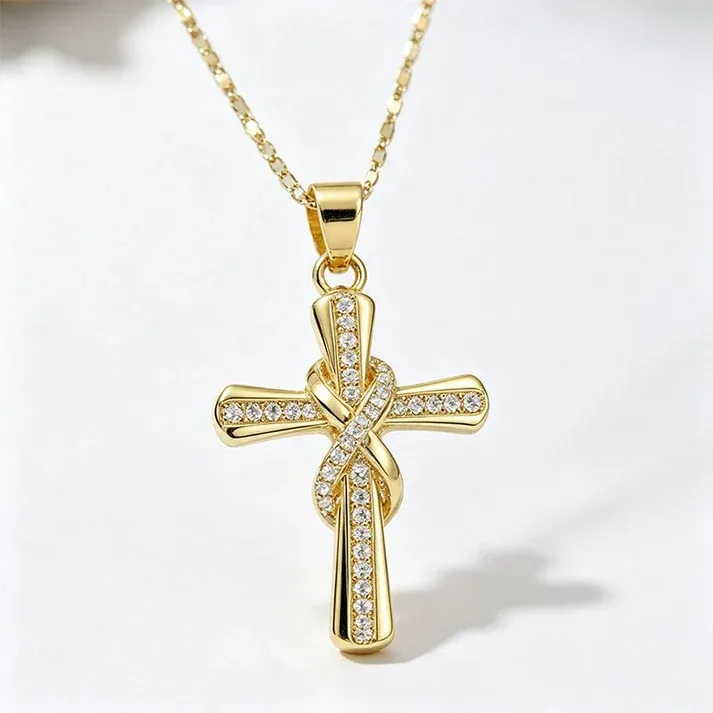 Women's Sparkling Twisted Knot Cross Pendant Necklace