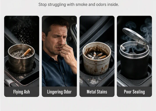 Rotating Car Ashtray with Ceramic Inner Liner, Mechanical Airtight Lid Car Cup‑Holder Ashtray, Universal Fit Smokeless Ash Container for Vehicle Interior