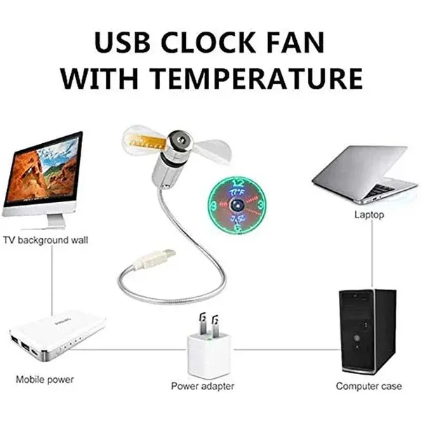 USB Fan with LED Clock Lighting