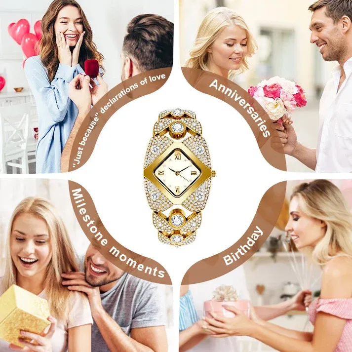 Women's Retro Quartz Watch with Sparkling Rhinestones