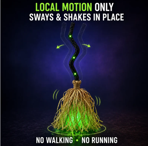 🧙 Animated Witch Broom Halloween Decoration with Lights and Sound