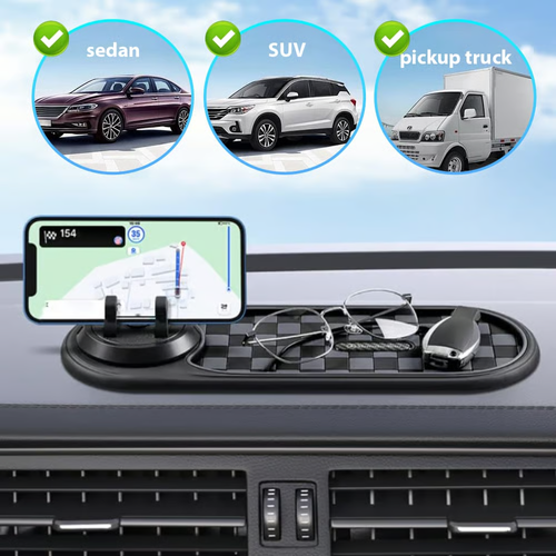 Multifunctional Car Dashboard Anti-Slip Mat, 2 in 1 Phone Holder & Temporary Parking Number Plate