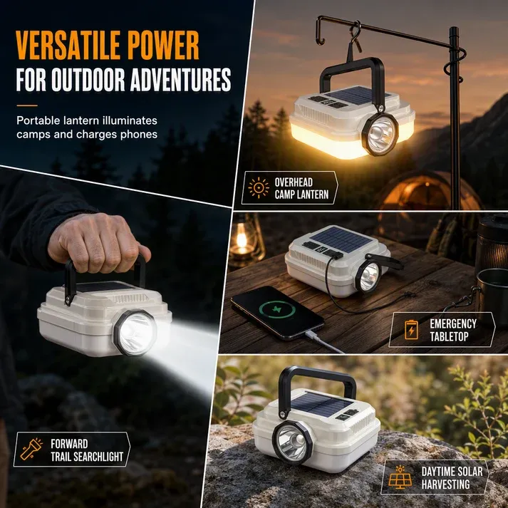 Solar Rechargeable LED Camping Lantern Multifunctional Handheld Work Light