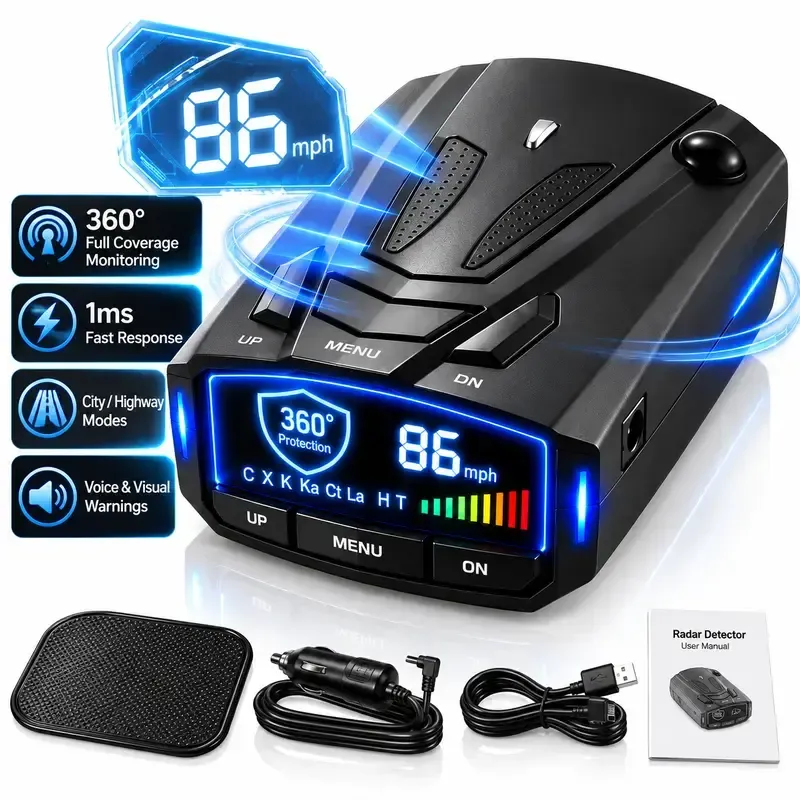 GPS Speed Reminder & 360° Radar Detector – Voice & LED Alerts