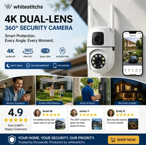 360° Pan & Tilt 4K Dual Lens Security Camera – Outdoor WiFi Surveillance Camera