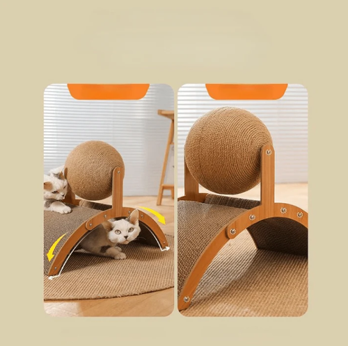 2‑in‑1 Cat Scratching Toy, Durable Wooden Frame Cat Scratcher for Indoor Cats, Protect Home Furniture from Cat Claw Damage