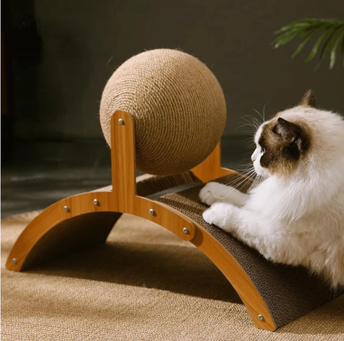 2‑in‑1 Cat Scratching Toy, Durable Wooden Frame Cat Scratcher for Indoor Cats, Protect Home Furniture from Cat Claw Damage