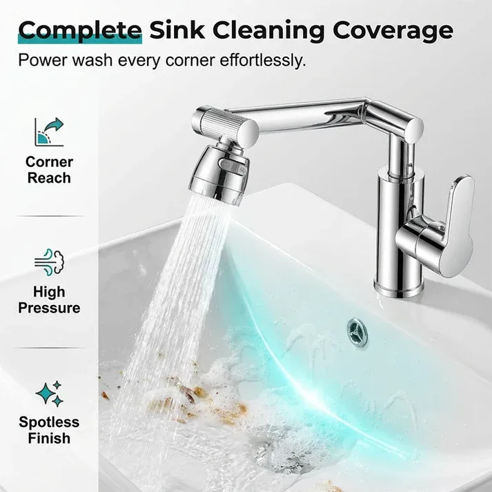 1080° Rotating Mechanical Arm Faucet+ 60cm Cold & Hot Water Inlet Hoses