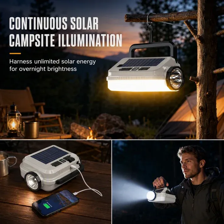 Solar Rechargeable LED Camping Lantern Multifunctional Handheld Work Light