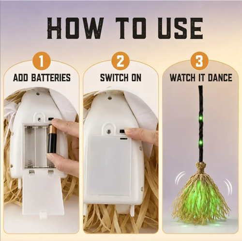 🧙 Animated Witch Broom Halloween Decoration with Lights and Sound