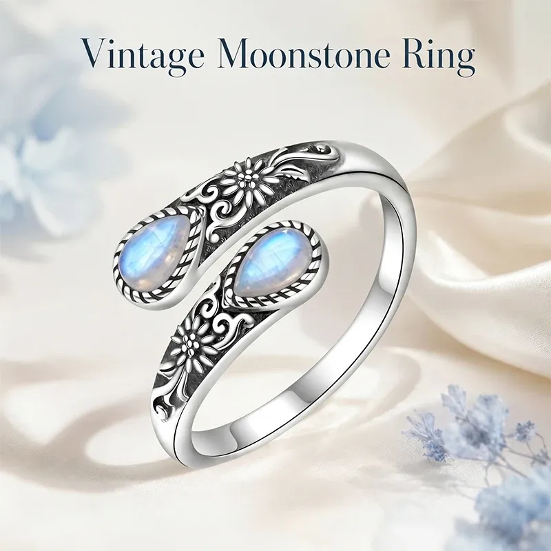 Boho Daisy Turquoise Adjustable Open Ring for Women