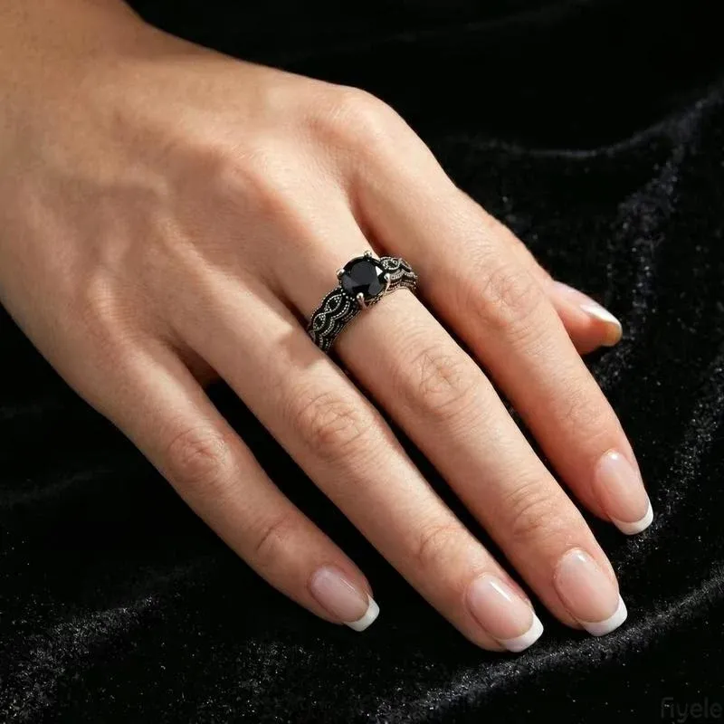 Vintage Black Obsidian Ring