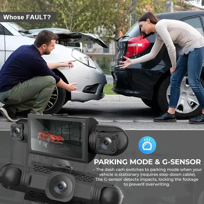 4-Channel 1080P Dash Cam Front, rear & 2 side cameras – full coverage, parking mode, G-sensor,with  64G Memory Card