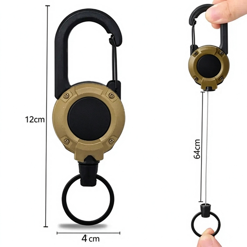 Retractable Carabiner Reel, Heavy Duty Steel Wire Anti-Lost Lanyard, Outdoor Fishing Tackle Retractable Keychain with Key Ring