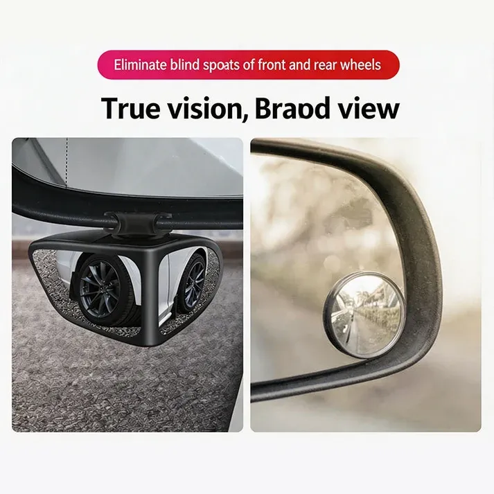 One Pair Car Blind‑Spot Mirror Dual‑Lens Front & Rear Wheel View Auxiliary Mirror