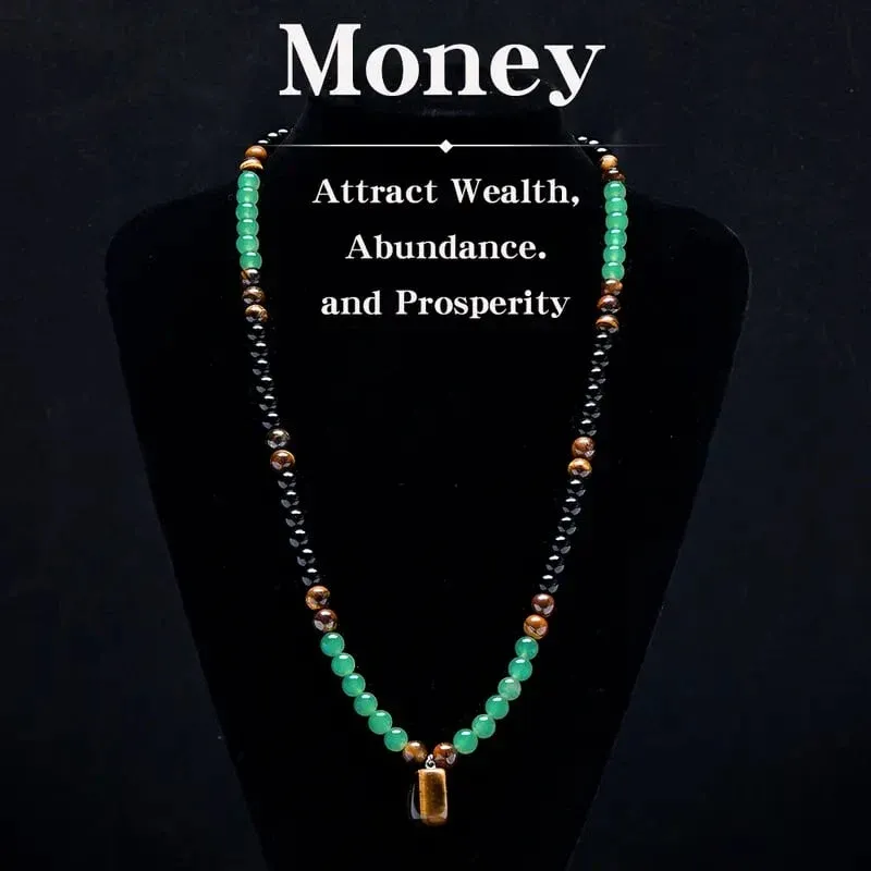 Money Attraction Necklace With GreenAventurine & Tiger Eye Pendant Healing Crystal Stone