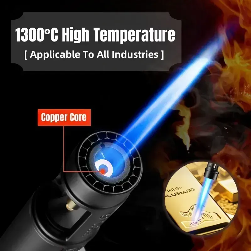 Refillable Butane Gas Torch Lighter, Windproof Jet Flame Handheld Blow Torch for BBQ, Baking, Soldering