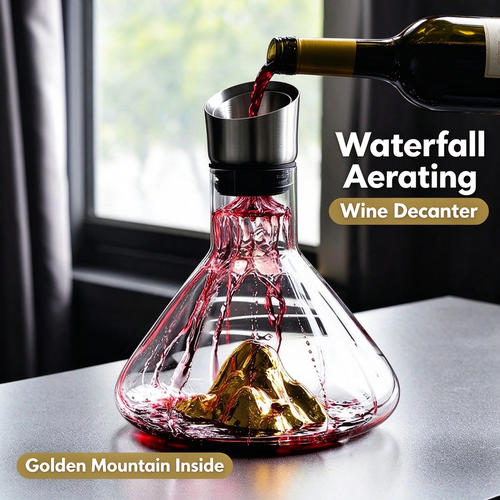 Waterfall Aerating Wine Decanter with Golden Mountain