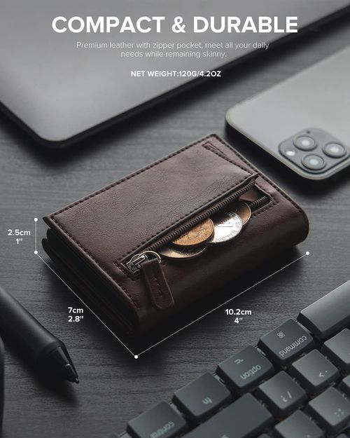 Men Trifold Pop‑up Card Wallet, RFID Blocking Multi‑Card Slots ID Card Holder Large Capacity PU Leather Wallet, Coffee Color