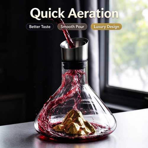 Waterfall Aerating Wine Decanter with Golden Mountain