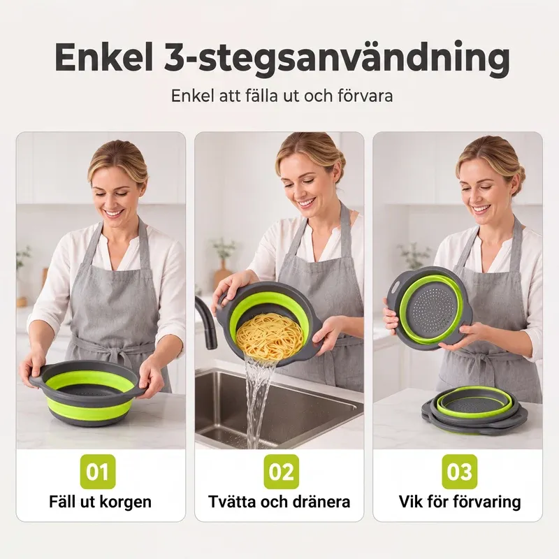 3-Piece Collapsible Colander Set – Space-Saving Kitchen Strainers for Pasta, Fruit & Vegetables