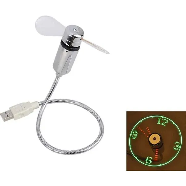 USB Fan with LED Clock Lighting