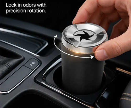 Rotating Car Ashtray with Ceramic Inner Liner, Mechanical Airtight Lid Car Cup‑Holder Ashtray, Universal Fit Smokeless Ash Container for Vehicle Interior