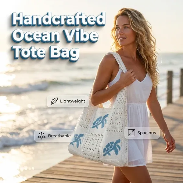 Turtle Pattern Crochet Tote Bag