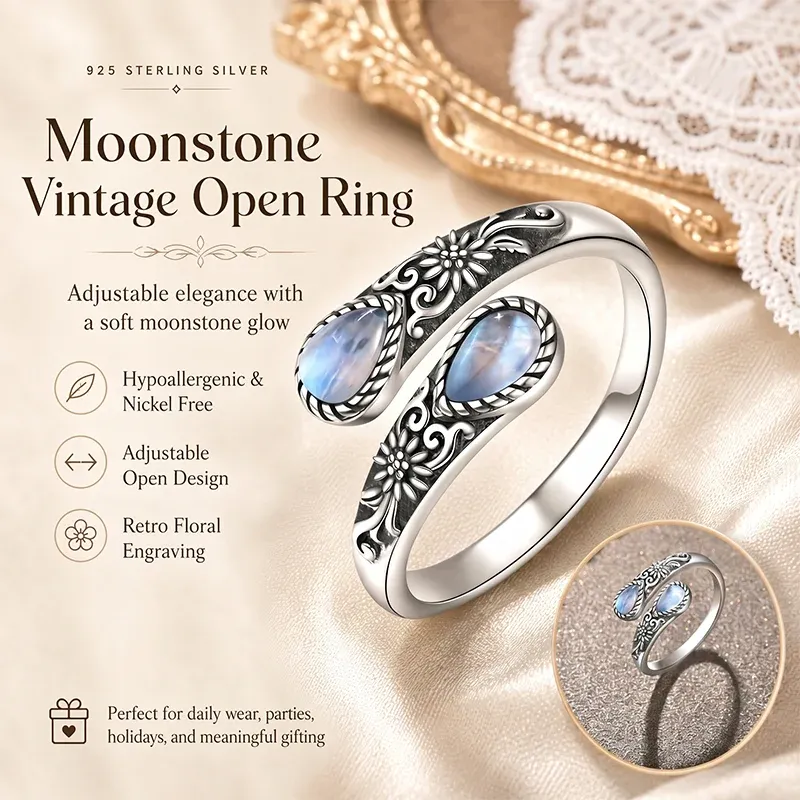 Boho Daisy Turquoise Adjustable Open Ring for Women