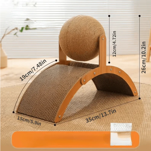 2‑in‑1 Cat Scratching Toy, Durable Wooden Frame Cat Scratcher for Indoor Cats, Protect Home Furniture from Cat Claw Damage