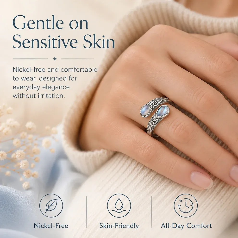 Boho Daisy Turquoise Adjustable Open Ring for Women