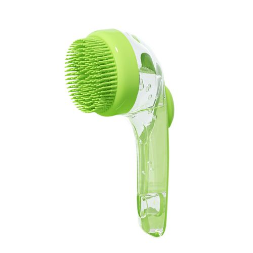 Pet Bathing Brush Built‑in Shampoo Container Long Handle Soft Silicone Massage Scrubber for Dog Cat Grooming