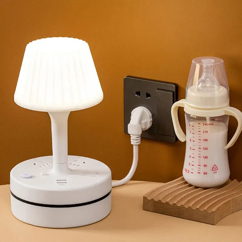 Multi Function Table Lamp with Power Socket & USB Charging Port, Bedroom Bedside Desk Lamp, Night Light with Extension Socket for Home Study