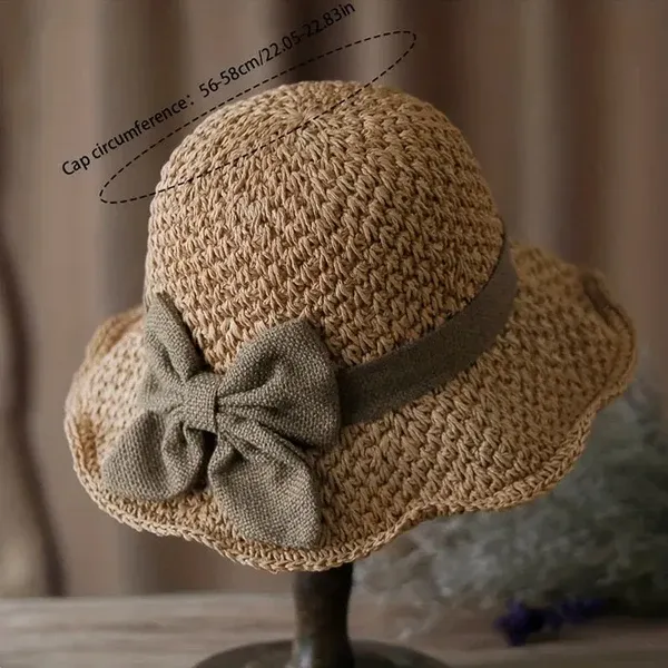 Elegant Woven Straw Sun Hat with Bow – Breathable, Foldable