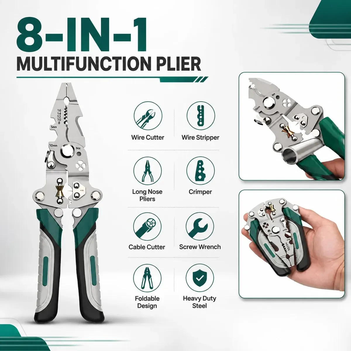 18 In 1 Wire Stripper Cutter Tool  Multifunctional Foldable Electrical Pliers With Crimper, Cutter & Stripper Less